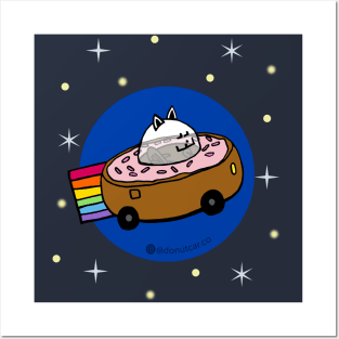 Rainbow Space Cat Donut Car - Stars Posters and Art